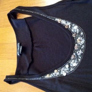 Black Sequined Tank Top Womens Bohemian Shiny Bling Casual Summer, XL